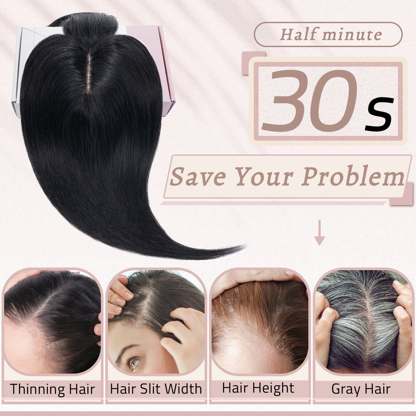 3*5" Bionic Scalp Top Dark Black Human Hair Topper with Bangs segohair.com