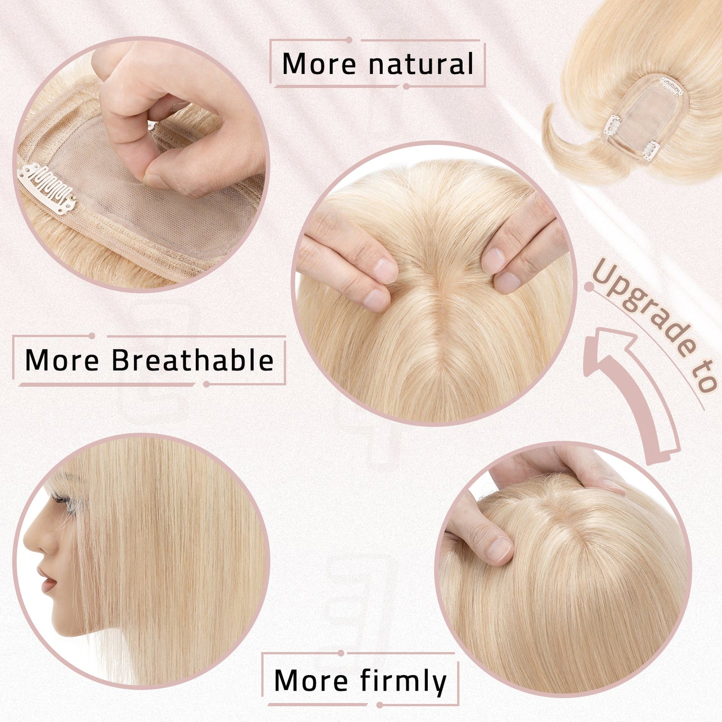 3x5" Bionic Scalp Top bleached Blonde Highlight Human Hair Topper with Bangs segohair.com