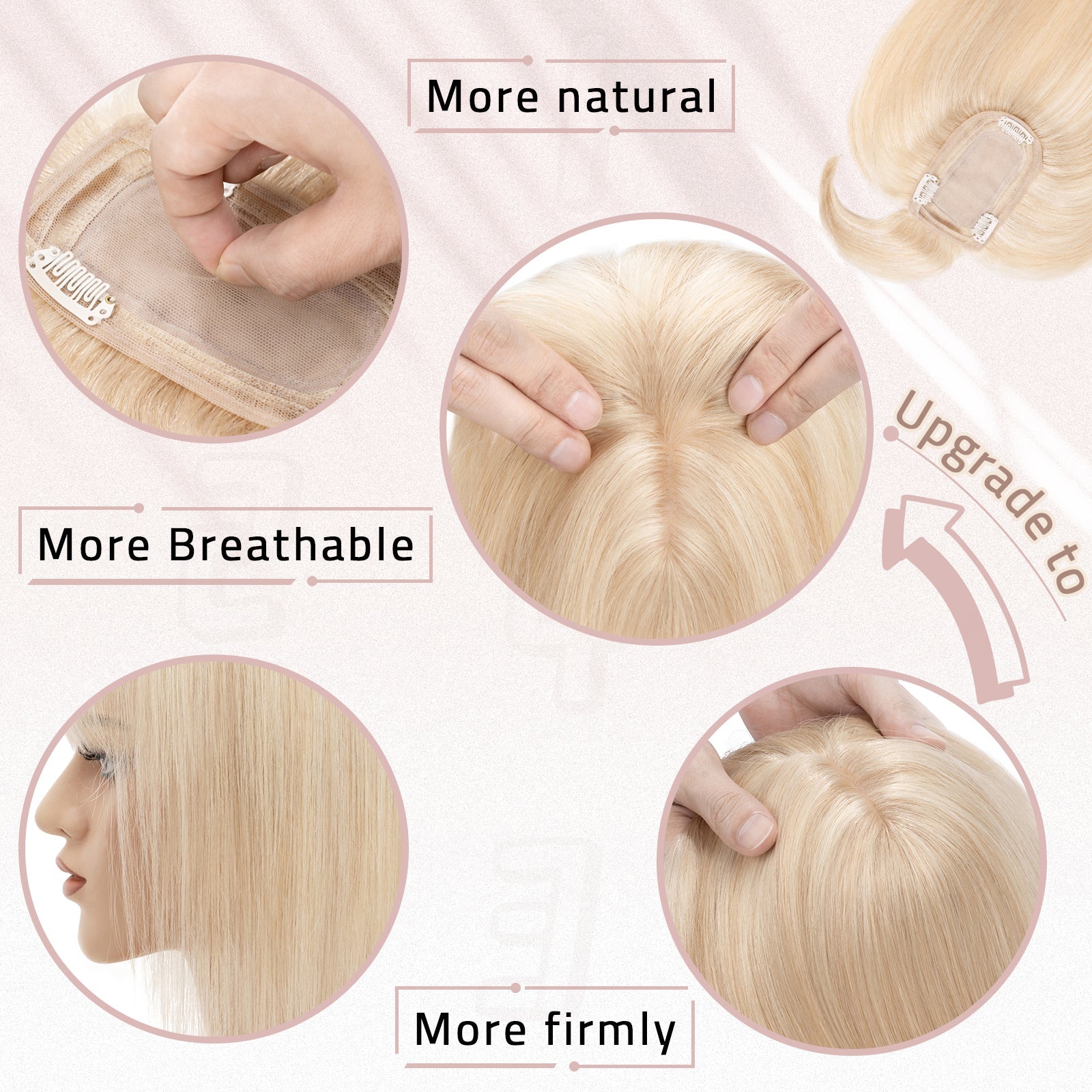 3x5" Bionic Scalp Top bleached Blonde Highlight Human Hair Topper with Bangs segohair.com