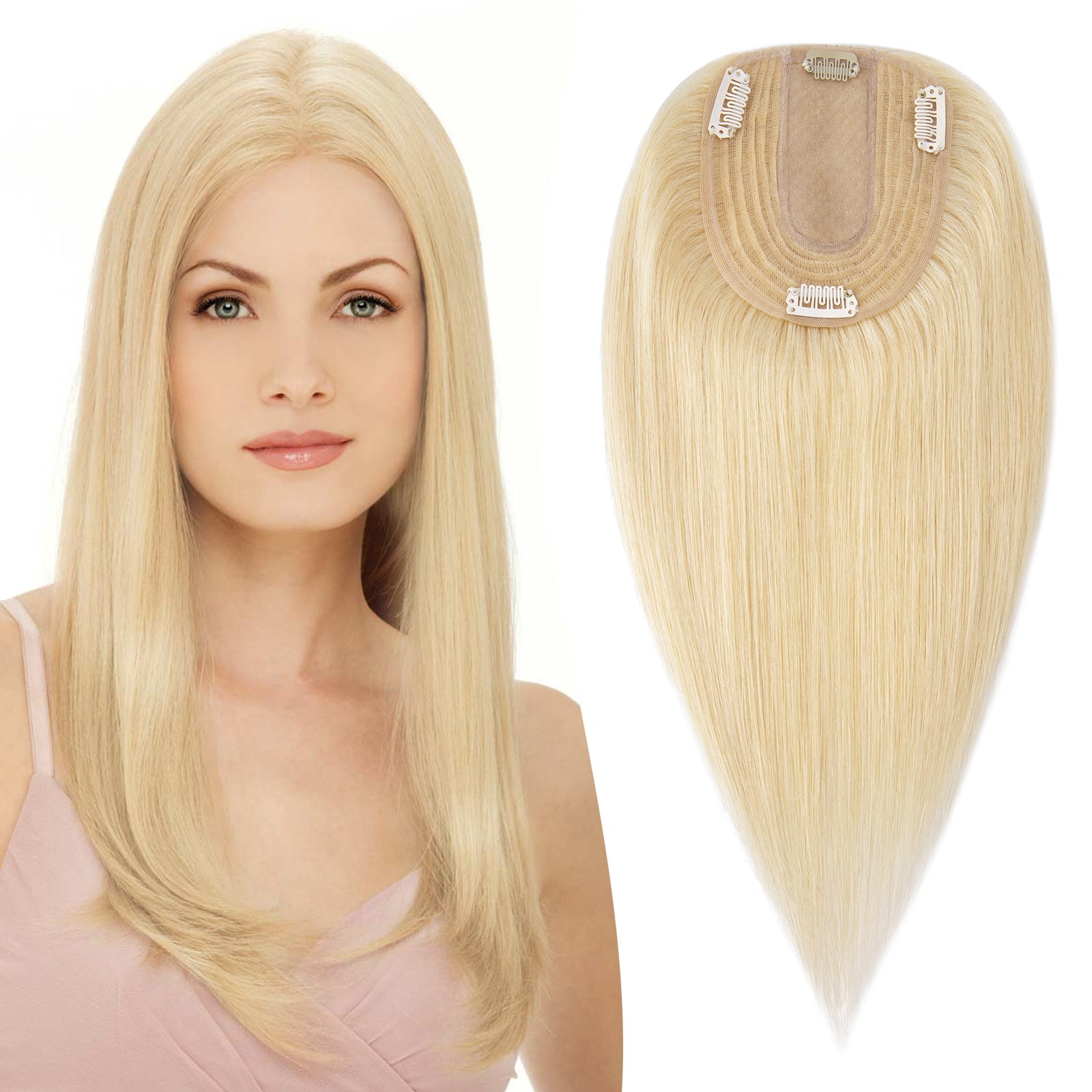 4*5" Silk Circle Top Bleached Blonde Remy Human Hair Toppers segohair.com
