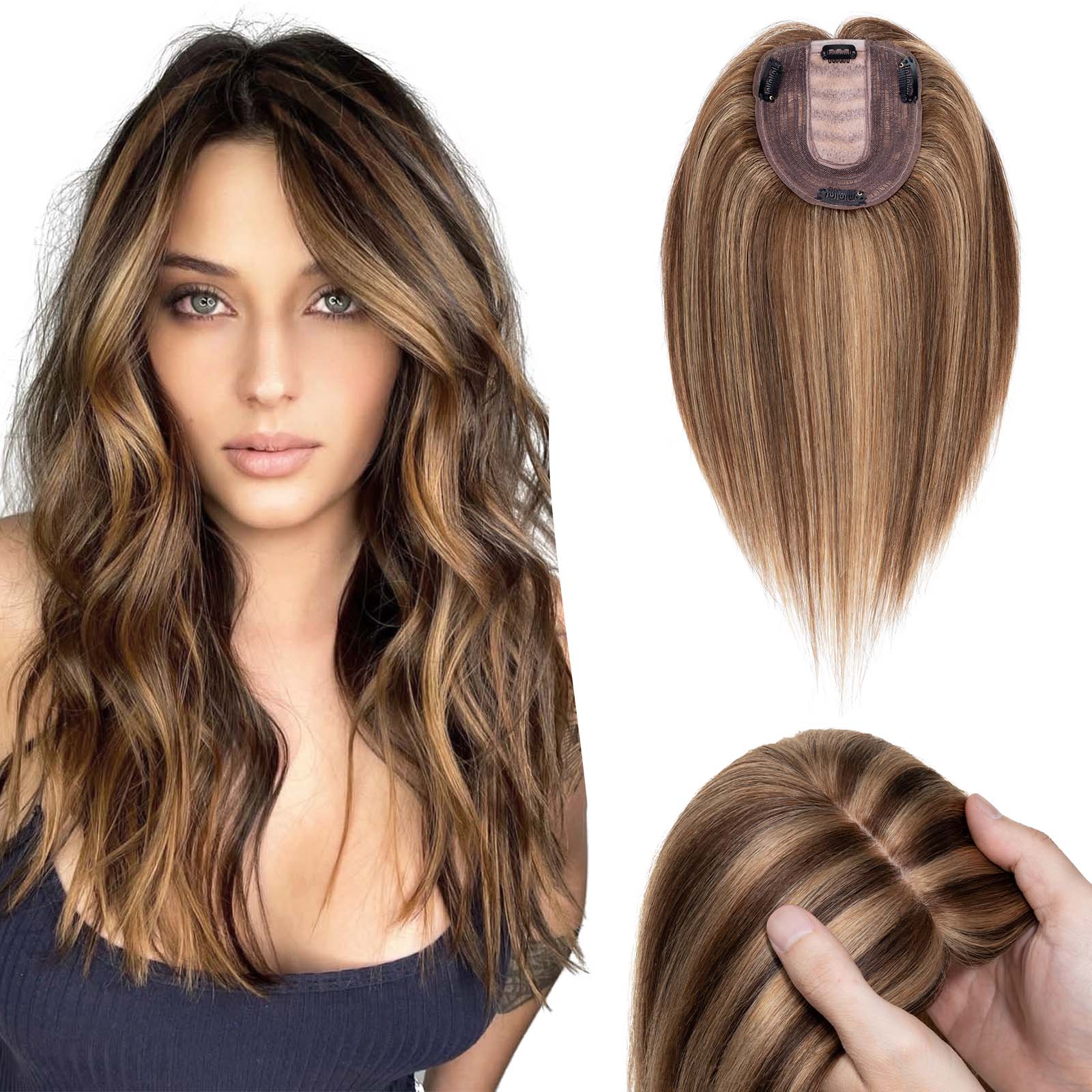 4*5" Silk Circle Top Chocolate Brown Honey Blonde Remy Human Hair Toppers segohair.com