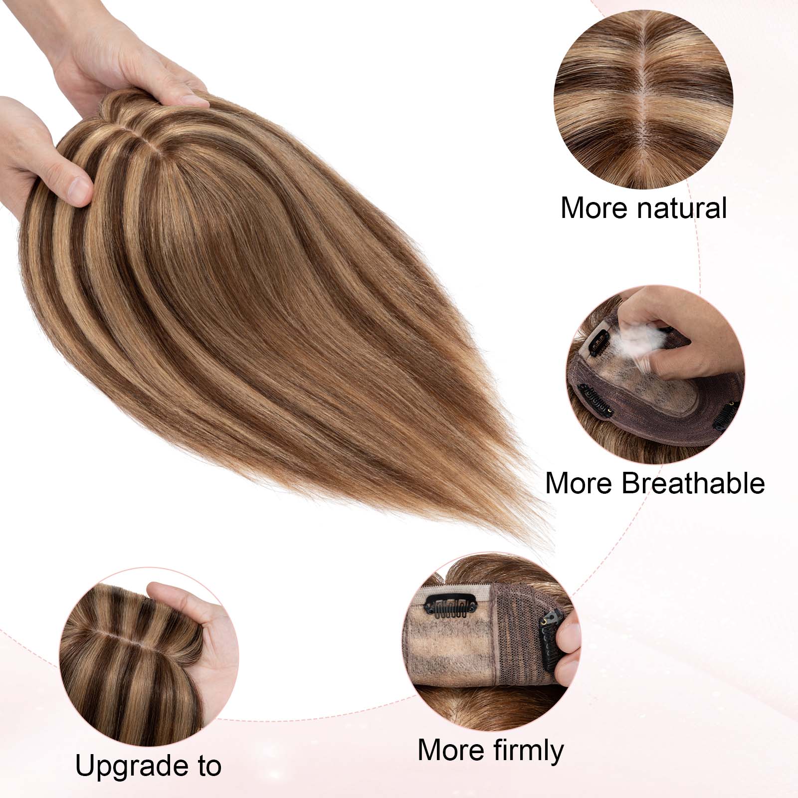 4*5" Silk Circle Top Chocolate Brown Honey Blonde Remy Human Hair Toppers segohair.com