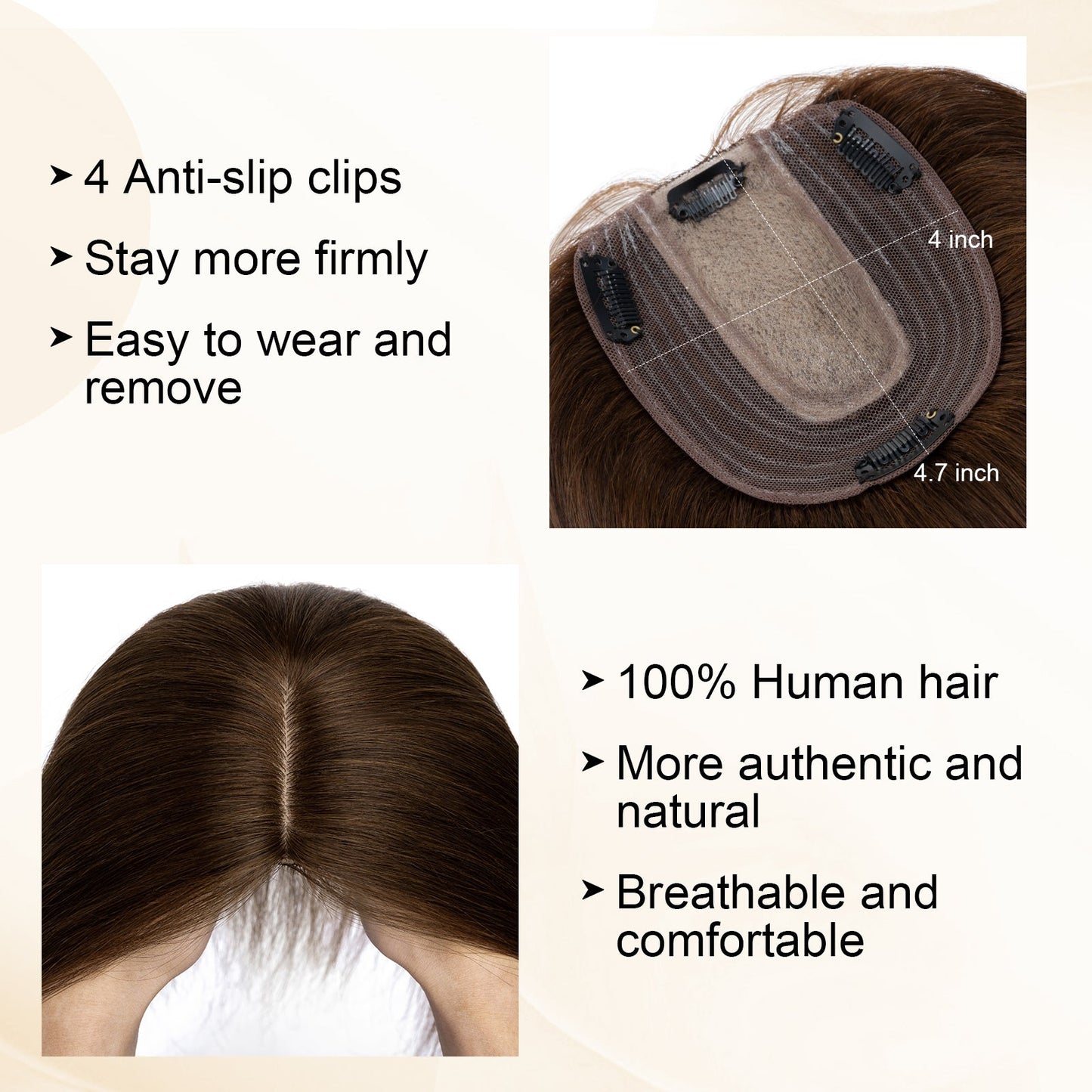 4*5" Silk Circle Top Chocolate Brown Remy Human Hair Toppers segohair.com