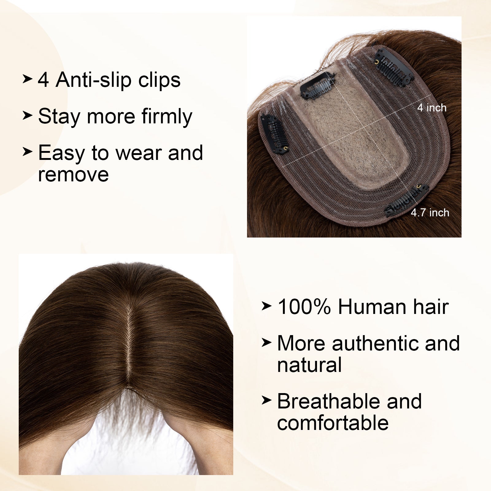 4*5" Silk Circle Top Chocolate Brown Remy Human Hair Toppers segohair.com