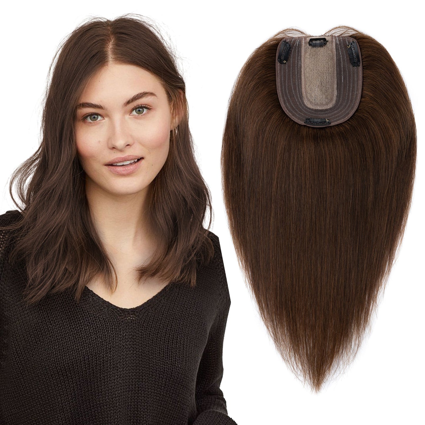 4*5" Silk Circle Top Chocolate Brown Remy Human Hair Toppers segohair.com