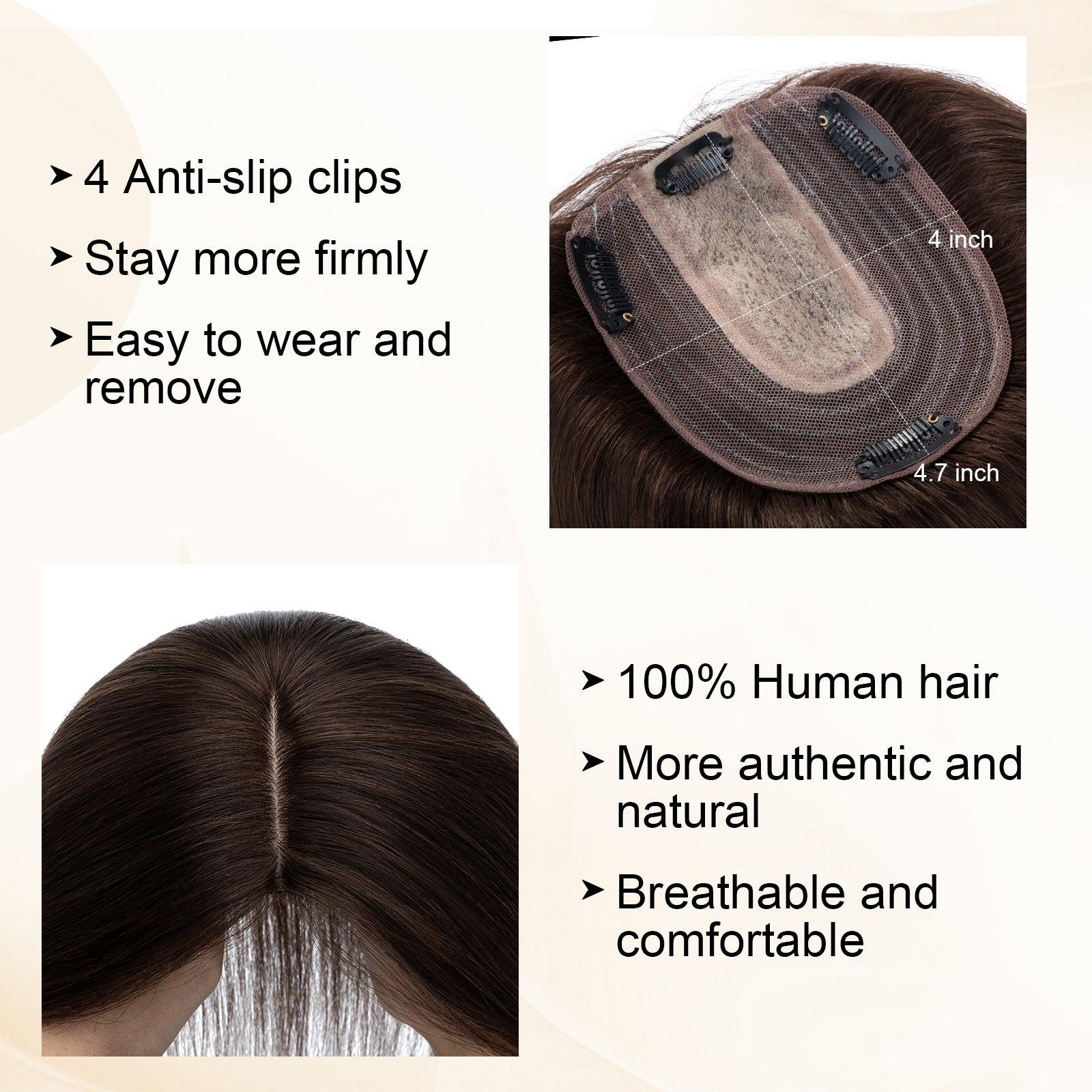 4*5" Silk Circle Top Dark Brown Remy Human Hair Toppers segohair.com