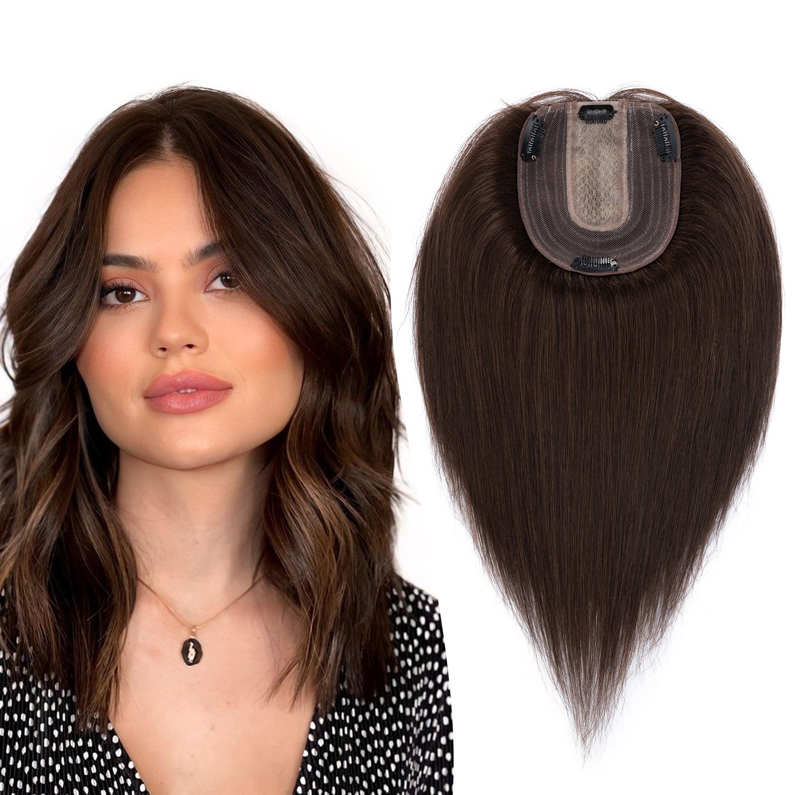 4*5" Silk Circle Top Dark Brown Remy Human Hair Toppers segohair.com