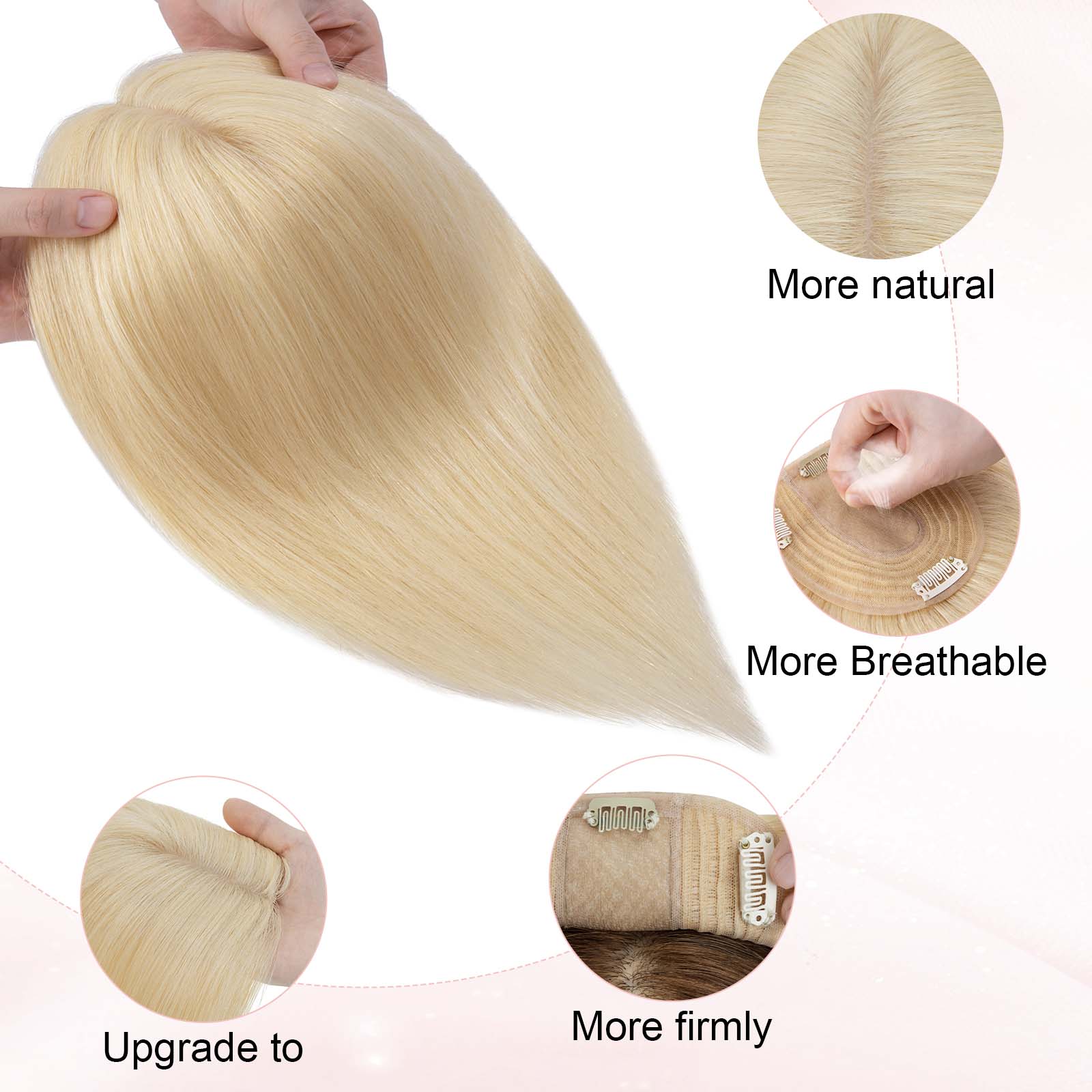 4x5" Silk Circle Top Bleached Blonde Remy Human Hair Toppers segohair.com