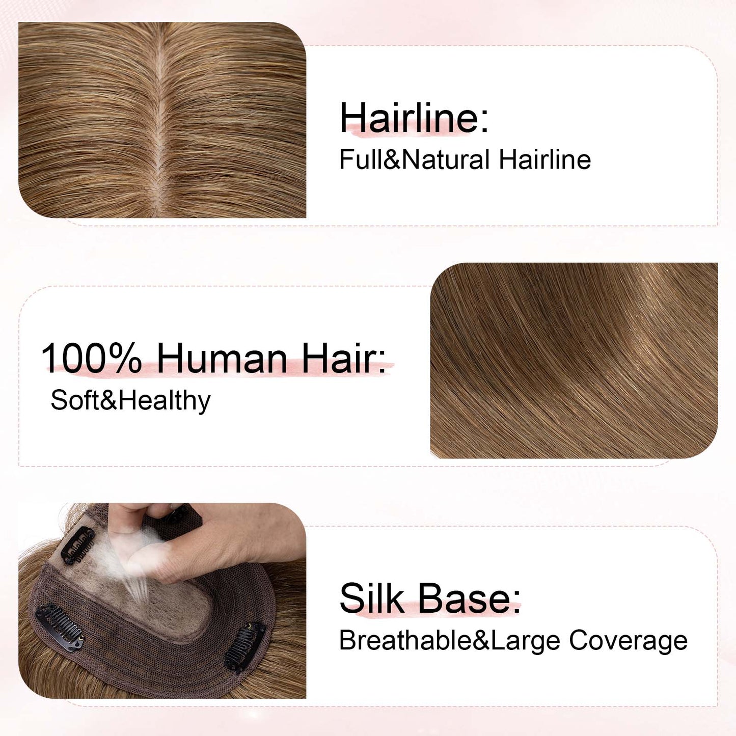 4x5" Silk Circle Top Chestnut Brown Remy Human Hair Toppers segohair.com