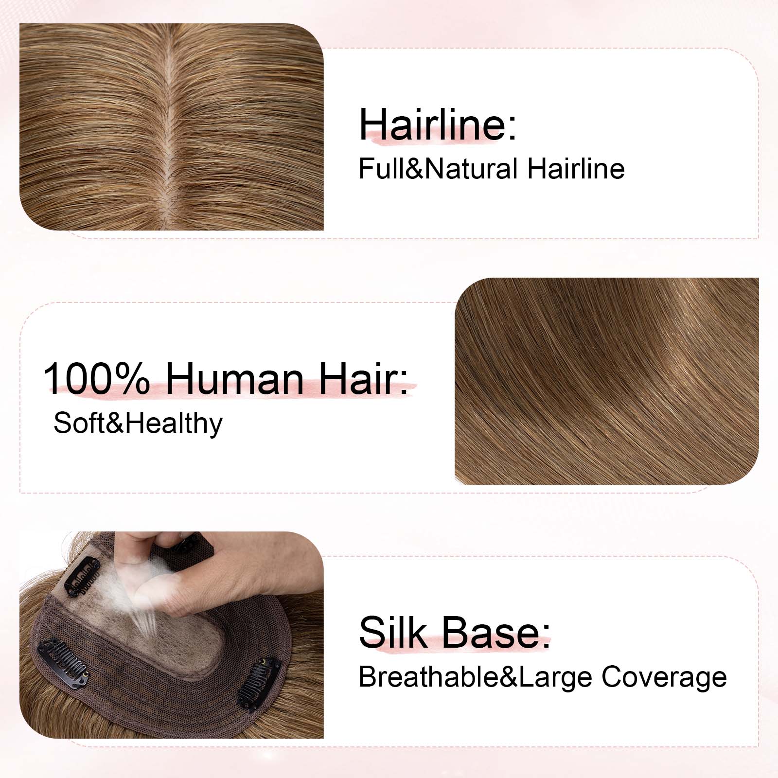 4x5" Silk Circle Top Chestnut Brown Remy Human Hair Toppers segohair.com