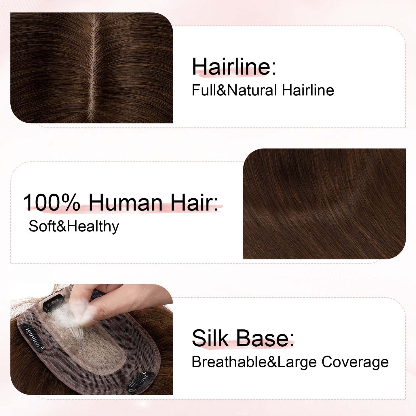 4x5" Silk Circle Top Chocolate Brown Remy Human Hair Toppers segohair.com