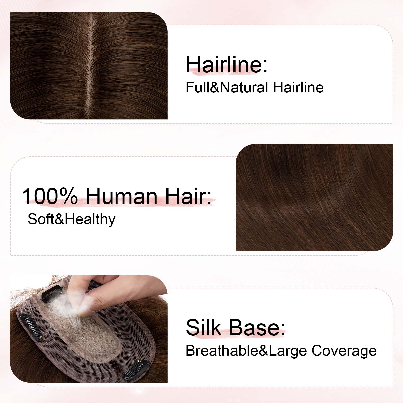 4x5" Silk Circle Top Chocolate Brown Remy Human Hair Toppers segohair.com