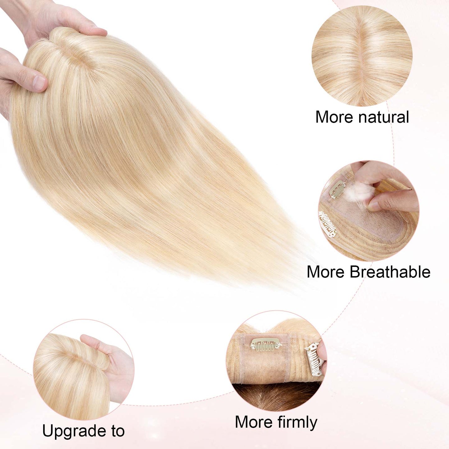 4x5" Silk Circle Top Dark Blonde mixed Bleached Blonde Remy Human Hair Toppers segohair.com