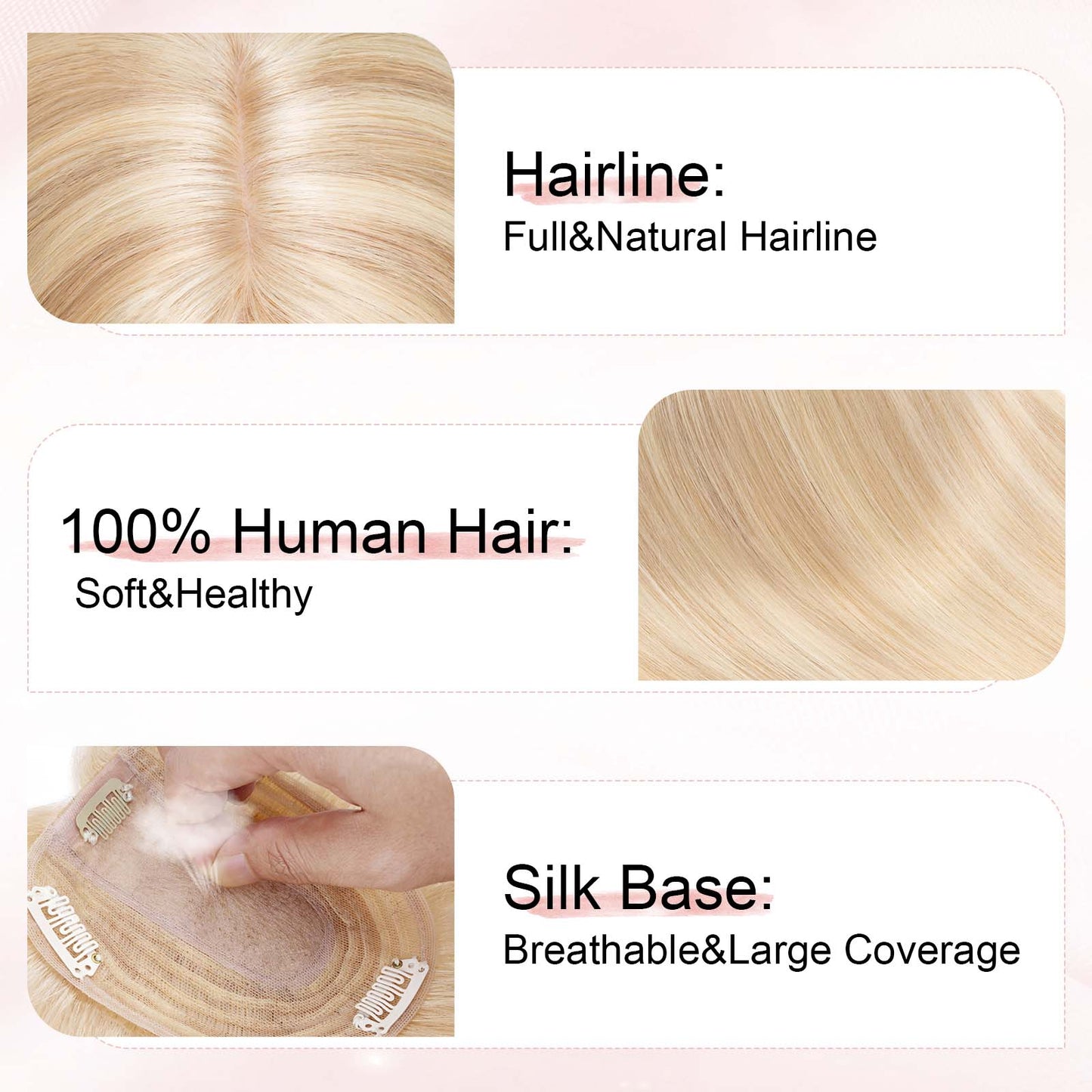 4x5" Silk Circle Top Dark Blonde mixed Bleached Blonde Remy Human Hair Toppers segohair.com