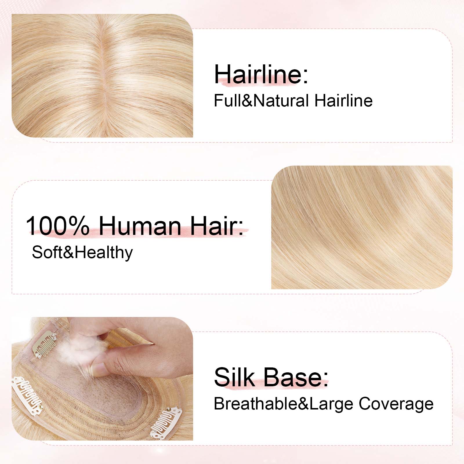 4x5" Silk Circle Top Dark Blonde mixed Bleached Blonde Remy Human Hair Toppers segohair.com