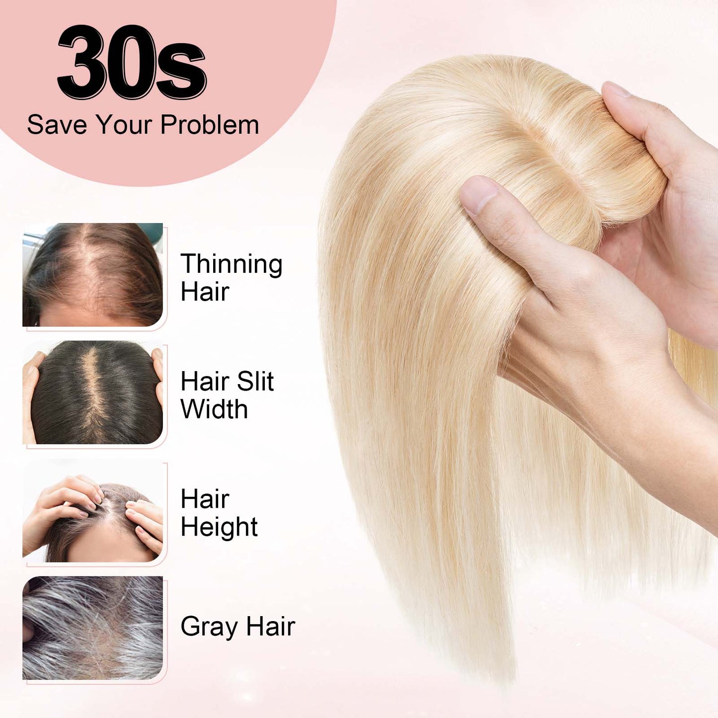 4x5" Silk Circle Top Dark Blonde mixed Bleached Blonde Remy Human Hair Toppers segohair.com