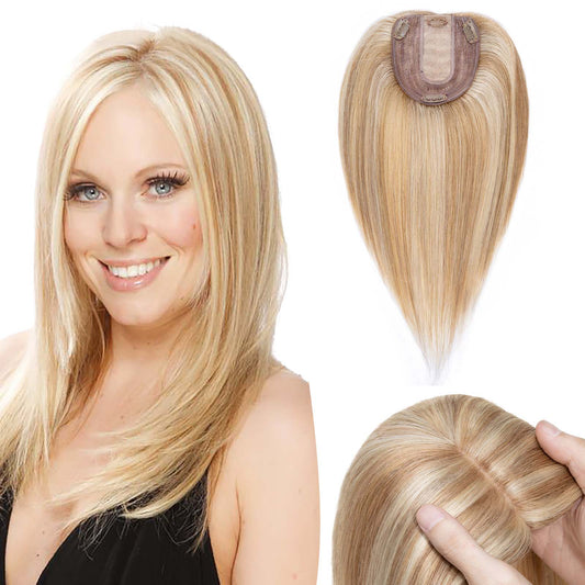 4x5" Silk Circle Top Light Golden Brown Blonde Highlighted Remy Human Hair Toppers segohair.com