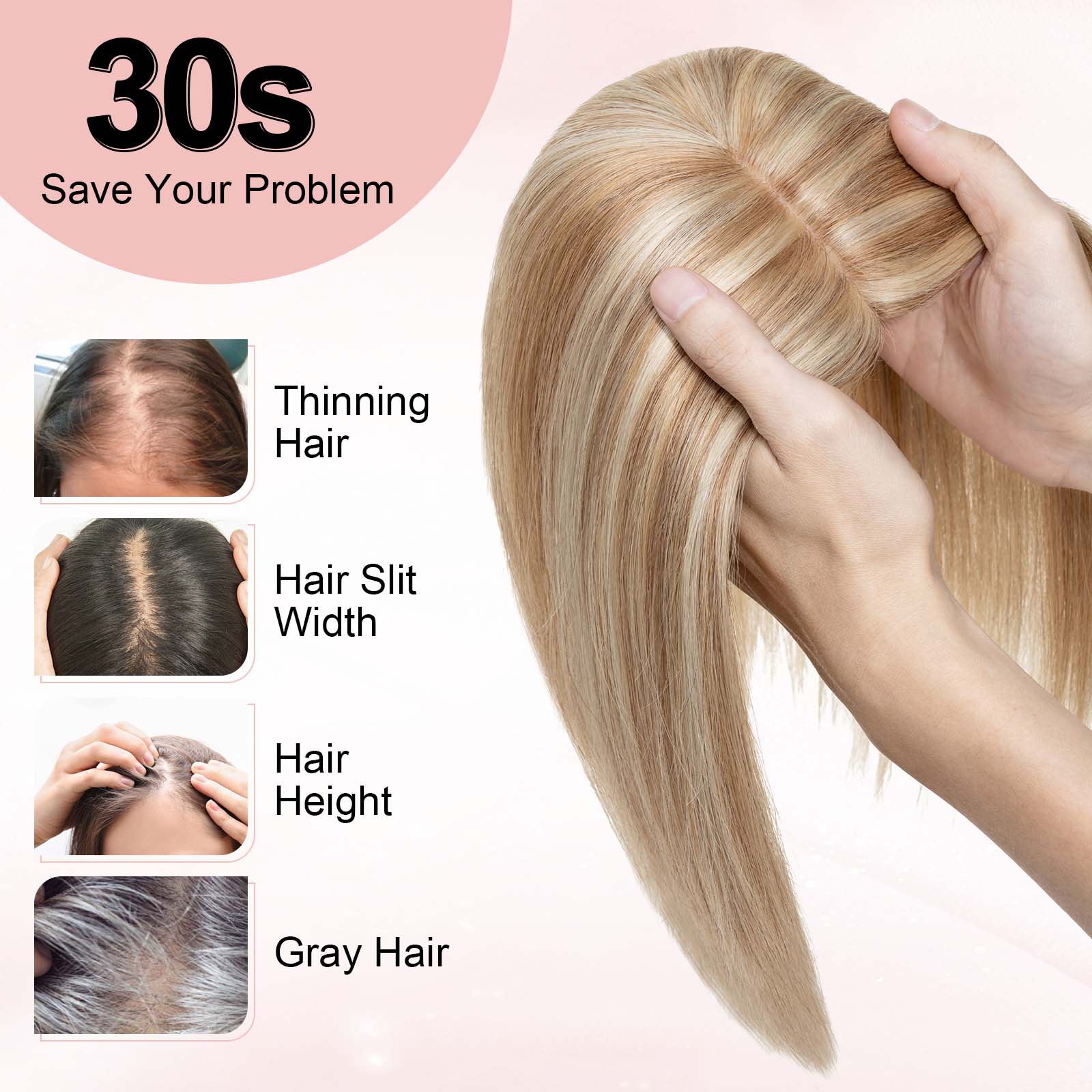 4x5" Silk Circle Top Light Golden Brown Blonde Highlighted Remy Human Hair Toppers segohair.com