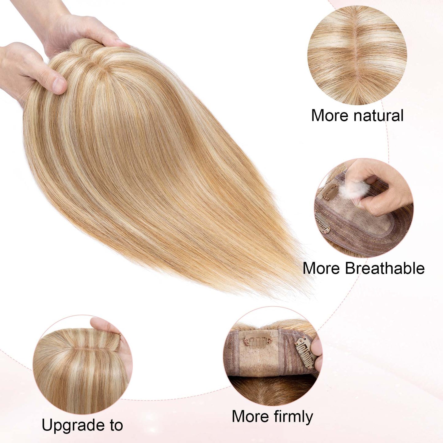 4x5" Silk Circle Top Light Golden Brown Blonde Highlighted Remy Human Hair Toppers segohair.com