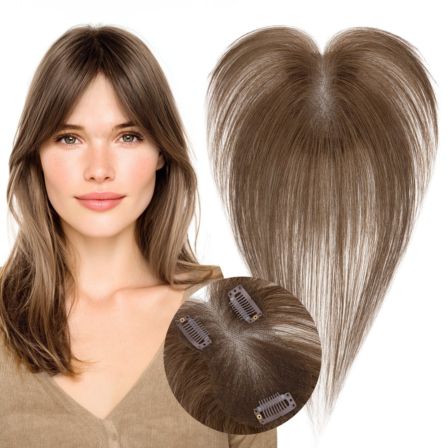 SEGO Women Human Hair Topper With Air Bangs Lightweight