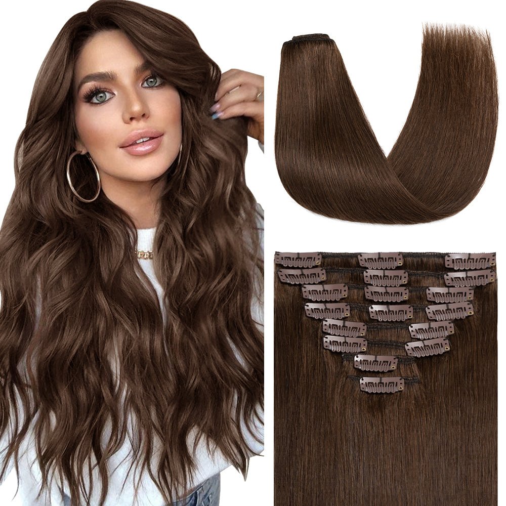 SEGOHAIR Clip In Hair Extensions Real Human Hair Light Weight Chocolate Brown segohair.com