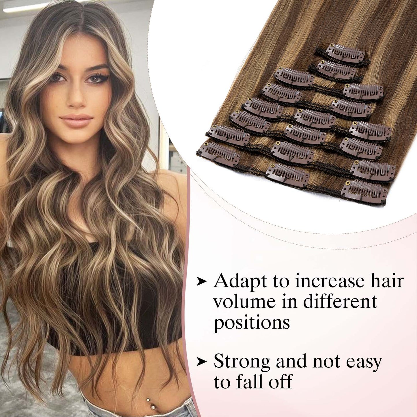 SEGOHAIR Clip In Hair Extensions Real Human Hair Light Weight Chocolate Brown Honey Blonde segohair.com