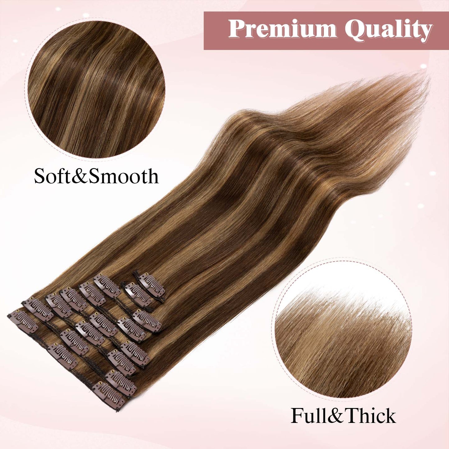SEGOHAIR Clip In Hair Extensions Real Human Hair Light Weight Chocolate Brown Honey Blonde segohair.com