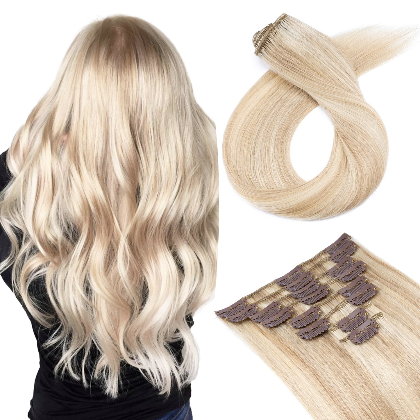 SEGOHAIR Clip In Hair Extensions Real Human Hair Light Weight Dark Blonde mixed Blonde segohair.com