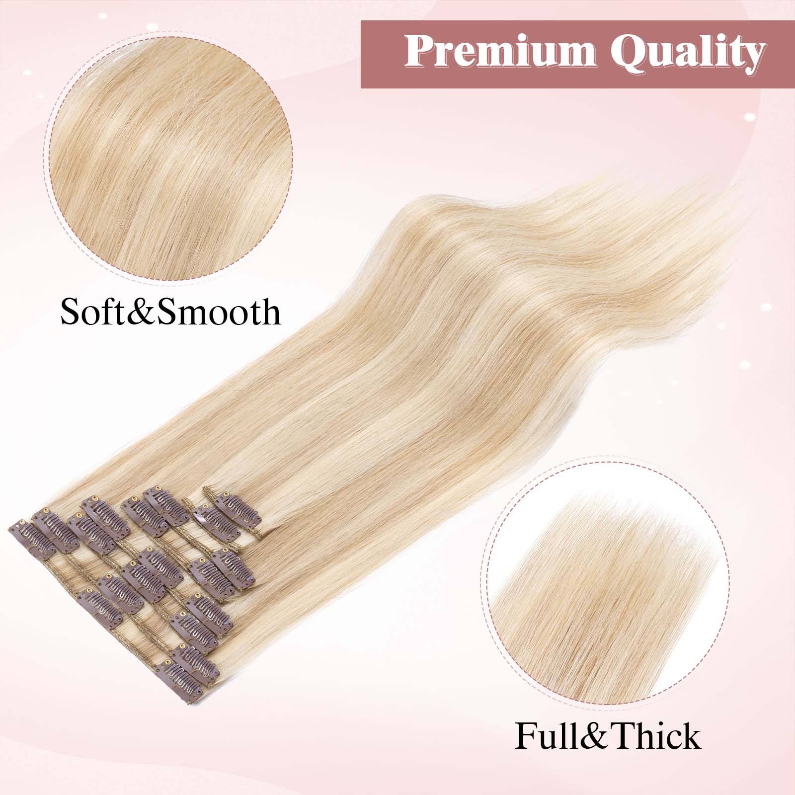 SEGOHAIR Clip In Hair Extensions Real Human Hair Light Weight Dark Blonde mixed Blonde segohair.com