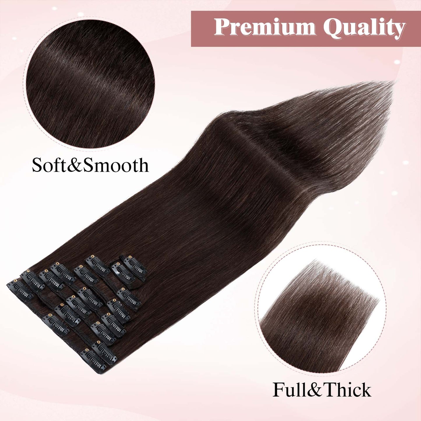 SEGOHAIR Clip In Hair Extensions Real Human Hair Light Weight Dark Brown segohair.com