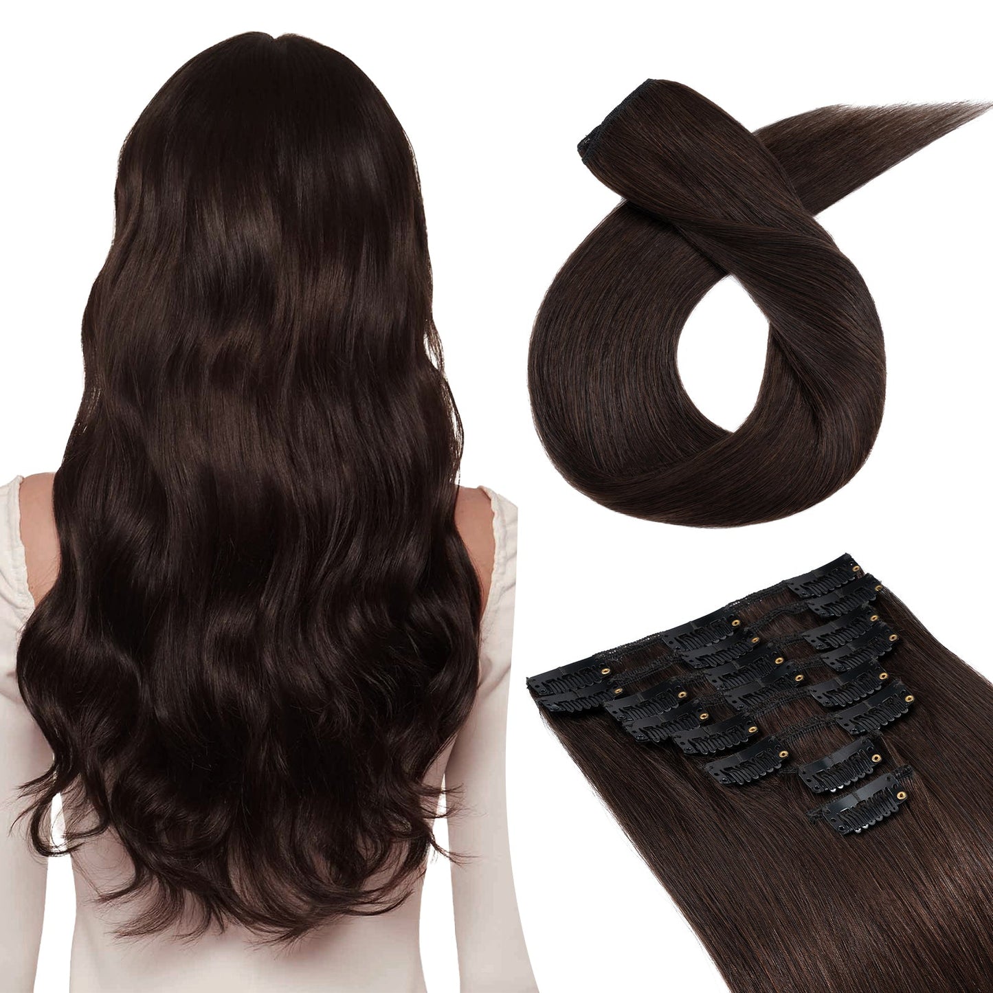 SEGOHAIR Clip In Hair Extensions Real Human Hair Light Weight Dark Brown segohair.com
