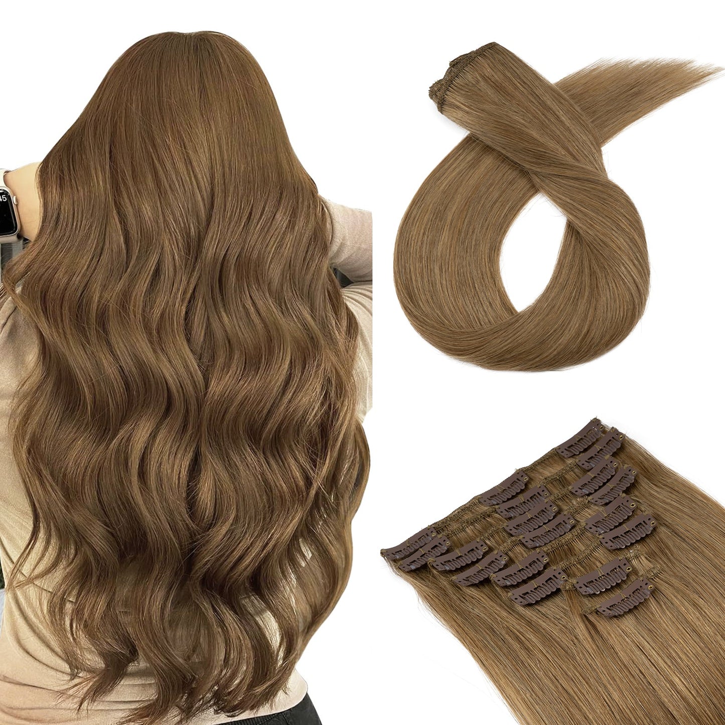 SEGOHAIR Clip In Hair Extensions Real Human Hair Light Weight Dark Linen segohair.com
