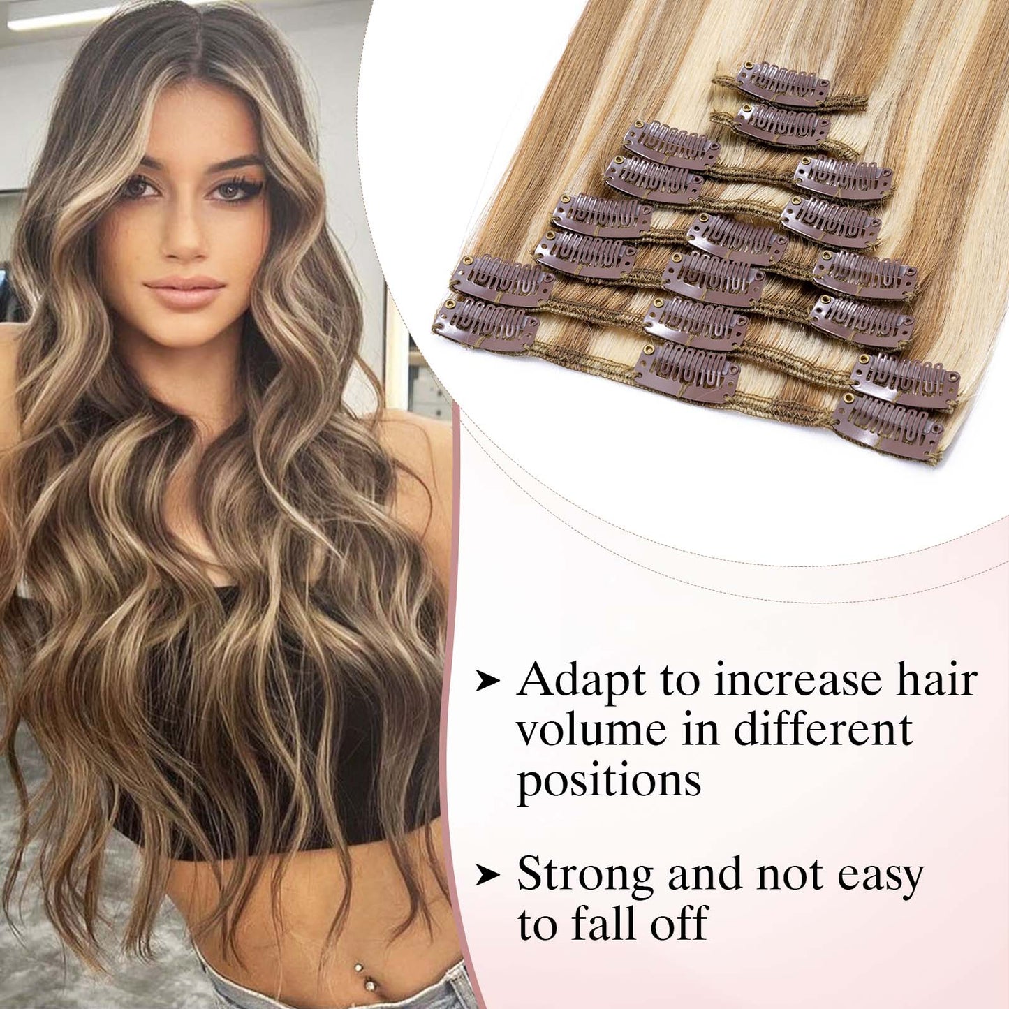 SEGOHAIR Clip In Hair Extensions Real Human Hair Light Weight Golden Brown Blonde segohair.com