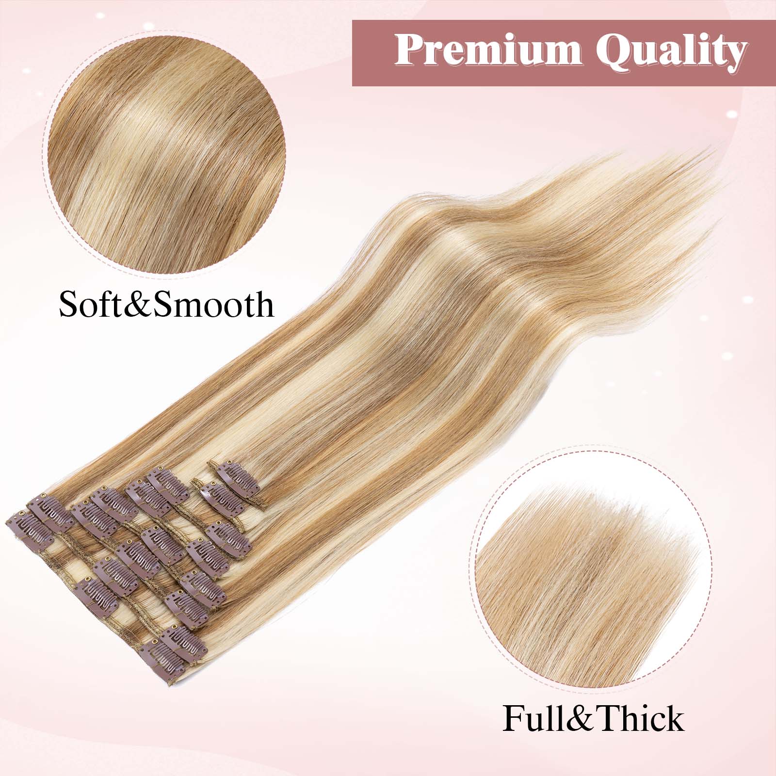 SEGOHAIR Clip In Hair Extensions Real Human Hair Light Weight Golden Brown Blonde segohair.com