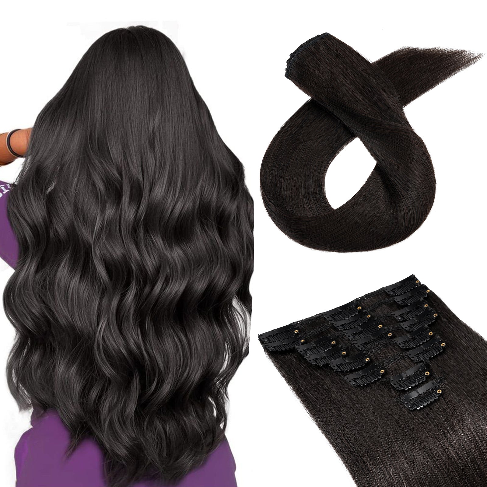 SEGOHAIR Clip In Hair Extensions Real Human Hair Light Weight Natural Black segohair.com