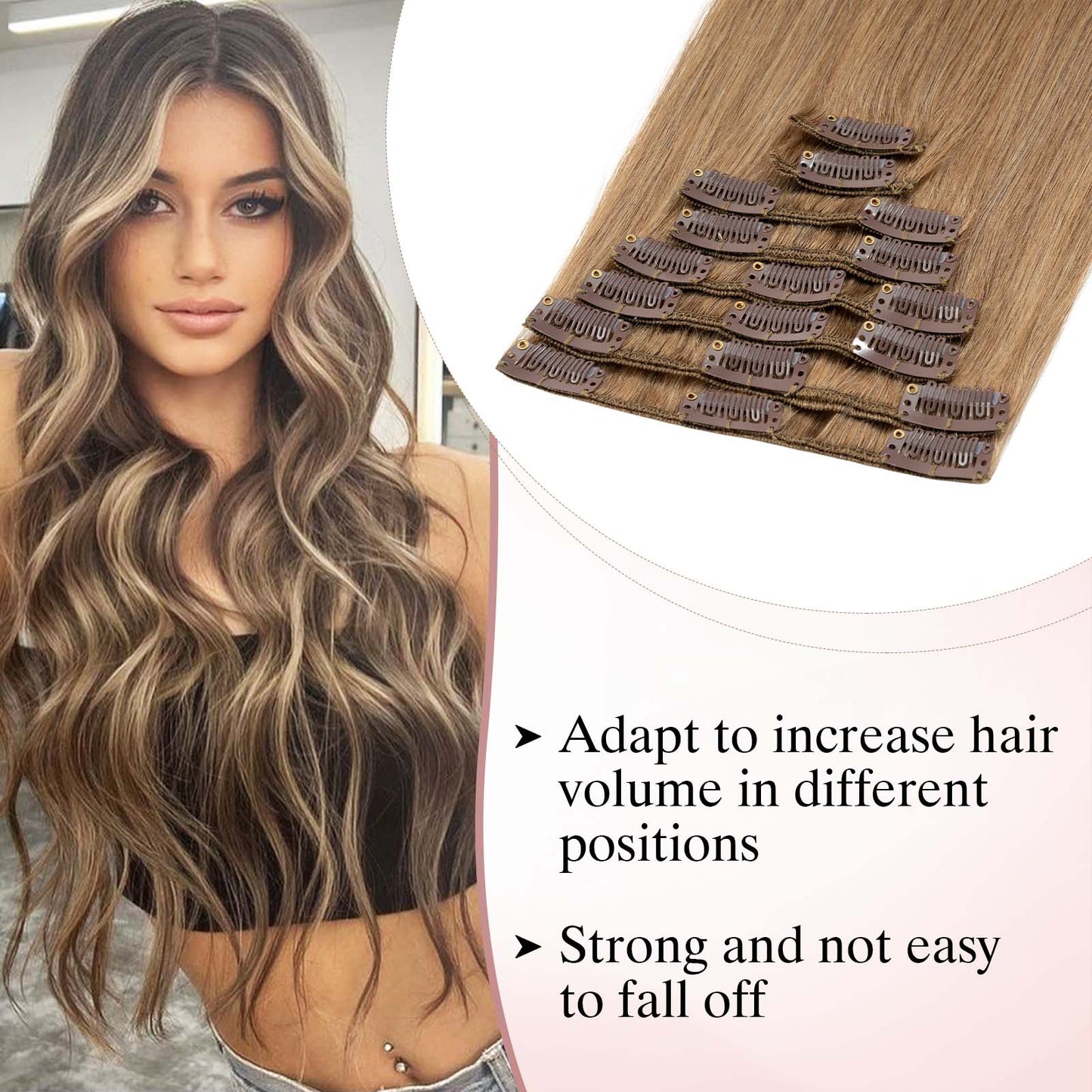 SEGOHAIR Clip In Hair Extensions Real Human Hair Light Weight Strawberry Honey Blonde segohair.com