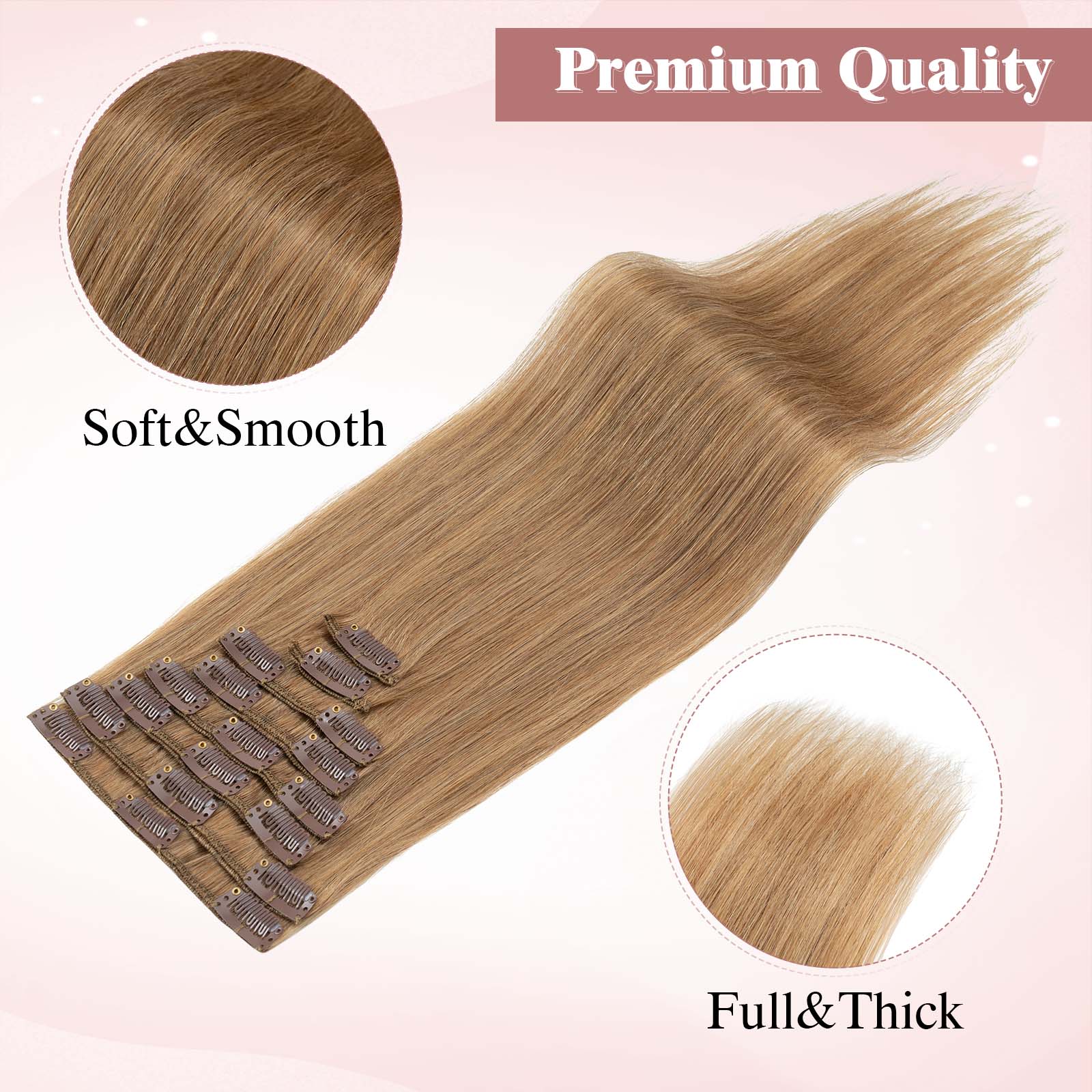 SEGOHAIR Clip In Hair Extensions Real Human Hair Light Weight Strawberry Honey Blonde segohair.com