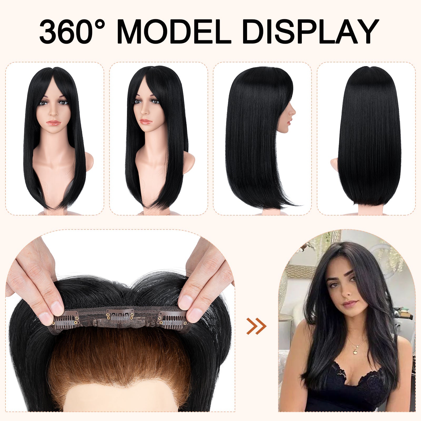 Synthetic Hair Topper with Long Bangs 18Inch segohair.com