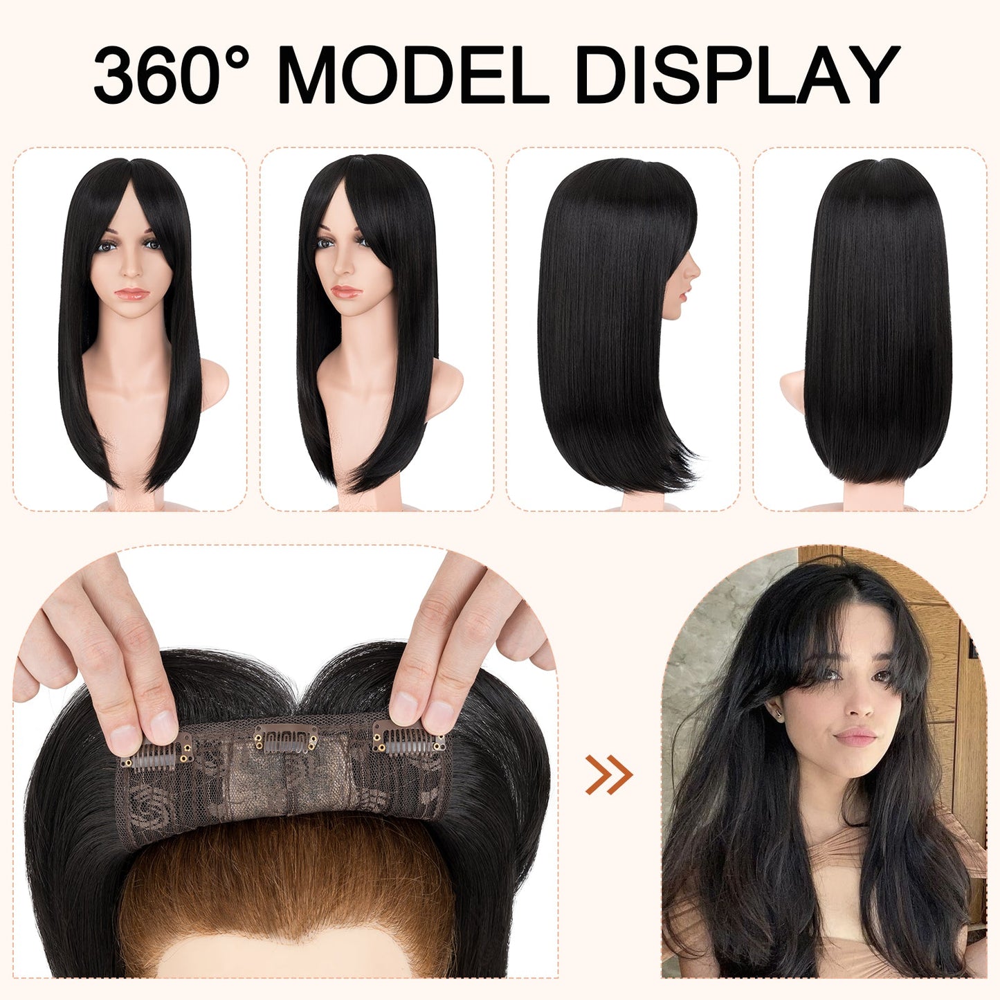 Synthetic Hair Topper with Long Bangs 18Inch Chocolate Brown segohair.com