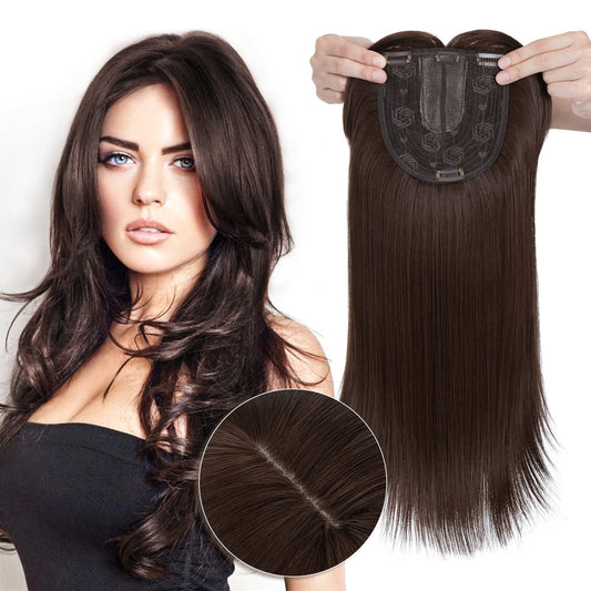 Synthetic Hair Topper with Long Bangs 18Inch Chocolate Brown segohair.com