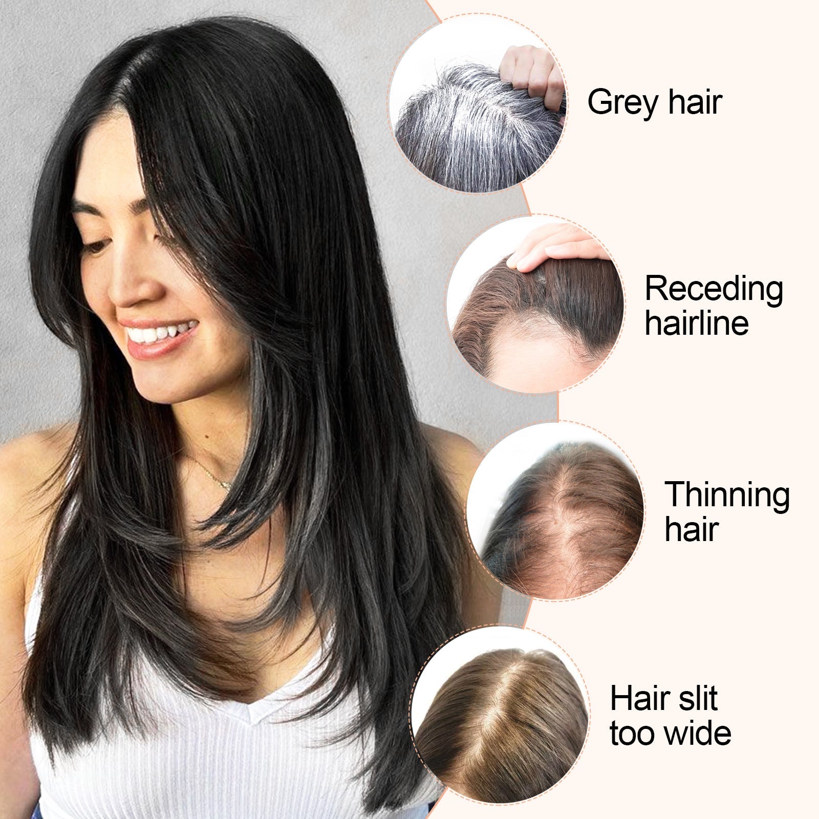Synthetic Hair Topper with Long Bangs 18Inch Dark Brown segohair.com