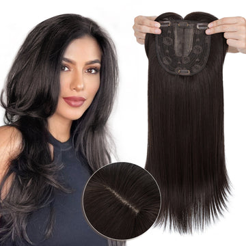 Synthetic Hair Topper with Long Bangs 18Inch Dark Brown