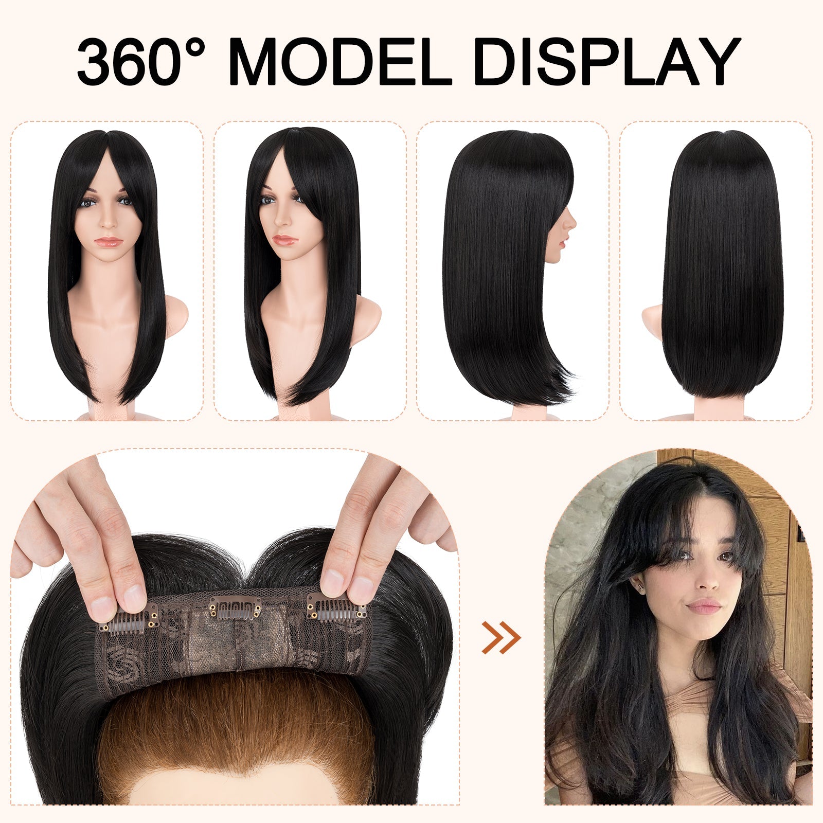 Synthetic Hair Topper with Long Bangs 18Inch Dark Brown segohair.com