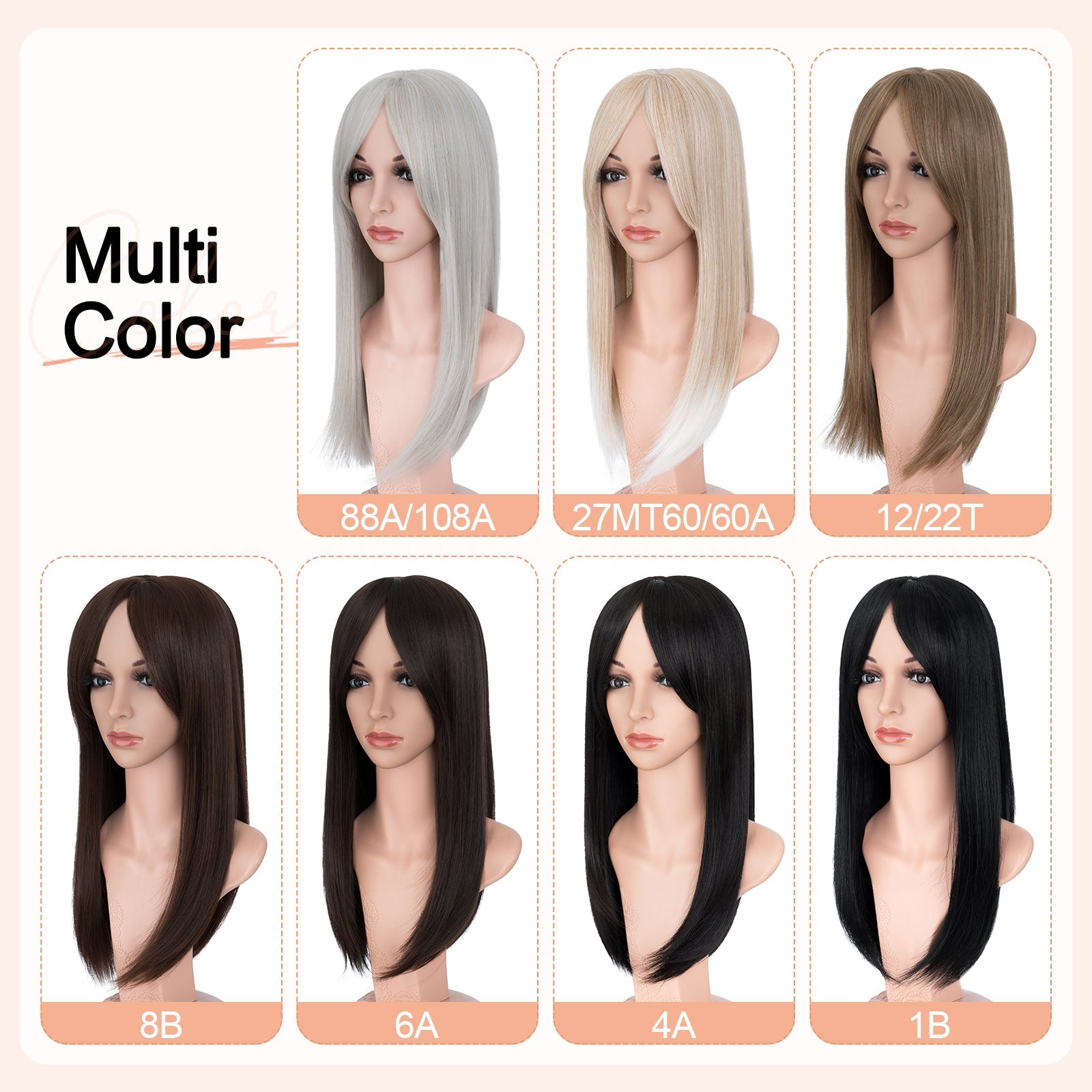 Synthetic Hair Topper with Long Bangs 18Inch Grey segohair.com