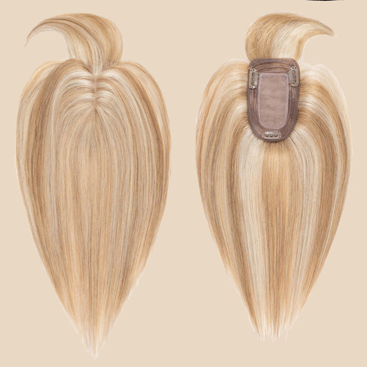 3x5" Bionic Scalp Top Golden Brown Blonde Highlight Human Hair Topper with Bangs segohair.com