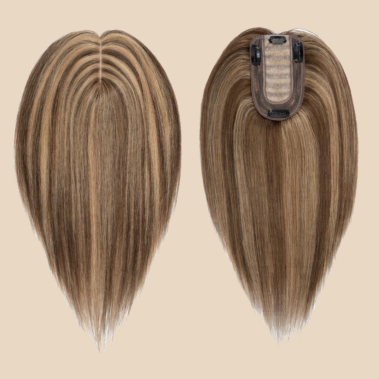 3x5" Bionic Scalp Top Medium Brown Honey Blonde Highlight Human Hair Topper segohair.com