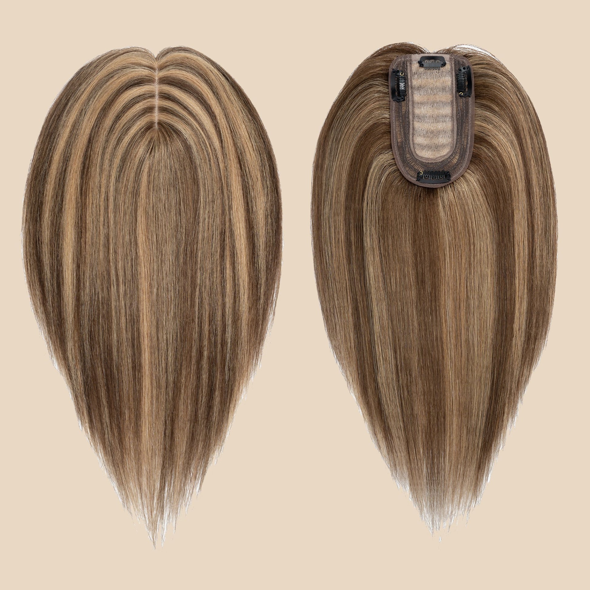 3x5" Bionic Scalp Top Medium Brown Honey Blonde Highlight Human Hair Topper segohair.com