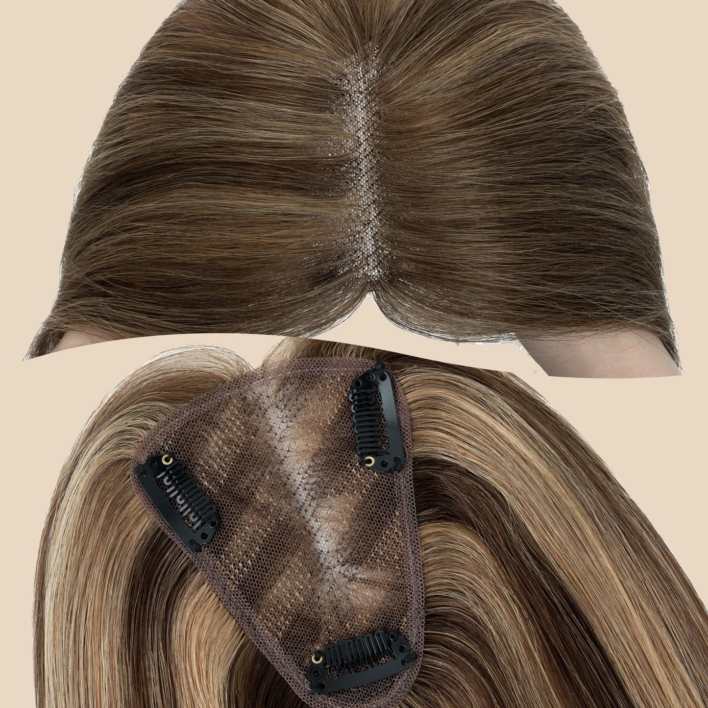 3x5" Hand-Tied Lace Base Brown Blonde Highlighted Human Hair Topper segohair.com