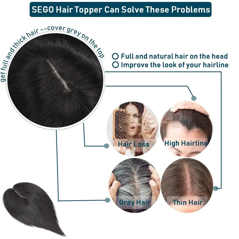 3x5" Silk Base Natural Black Human Hair Topper segohair.com