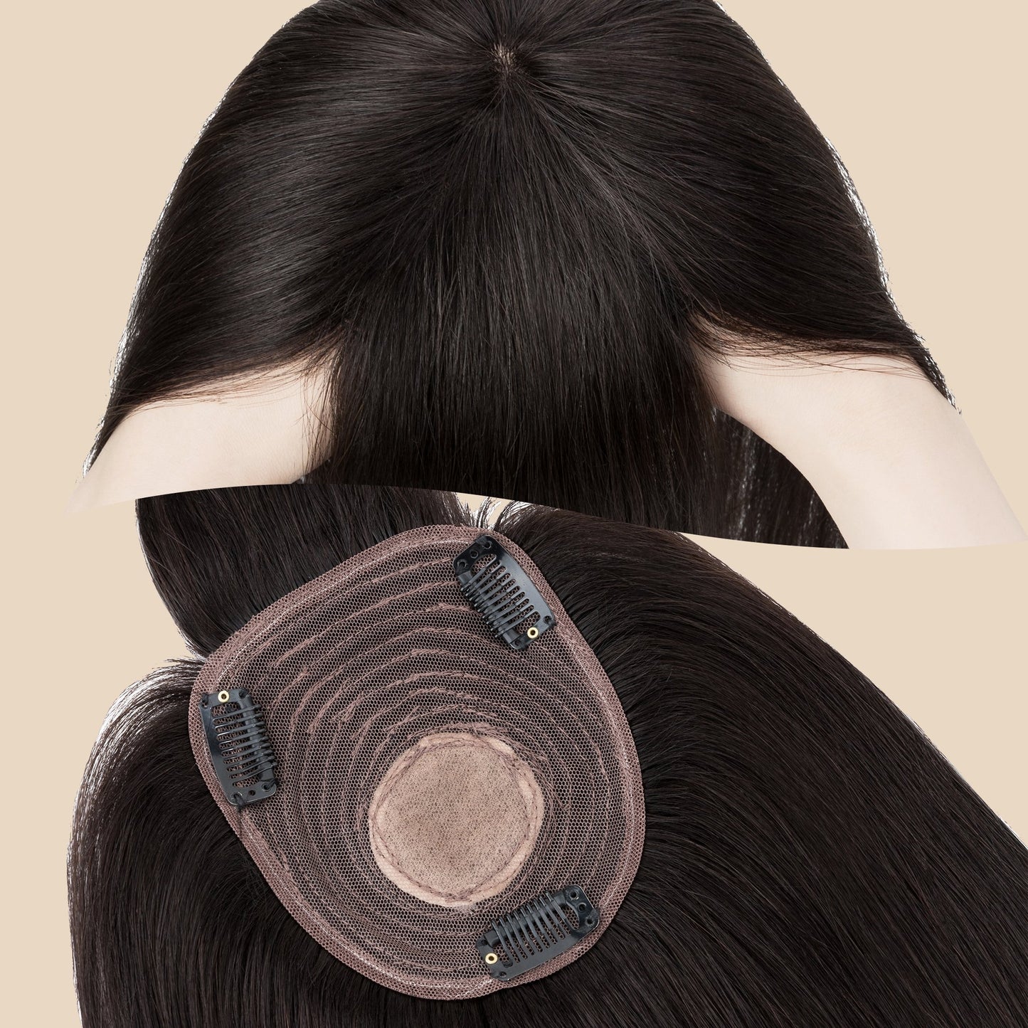 4x5" Silk Circle Top Natural Black Human Hair Topper with Bangs segohair.com